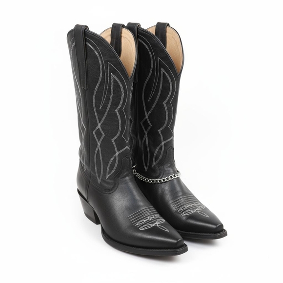 Vintage Black Silver Cowboy Western Boots Made In Mexico Size 7B - Picture 2 of 5